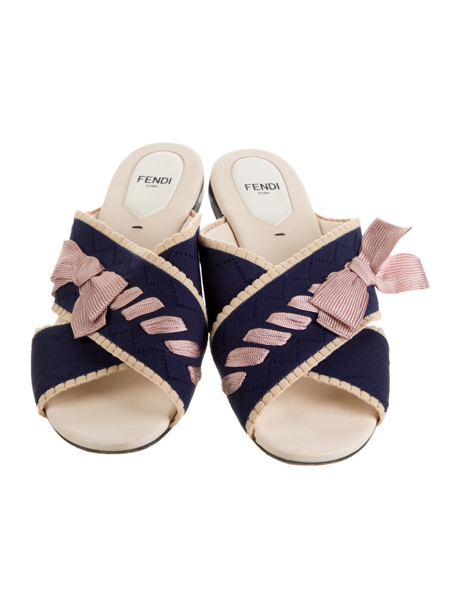 Fendi Colorblock Pattern Bow Accents Slides